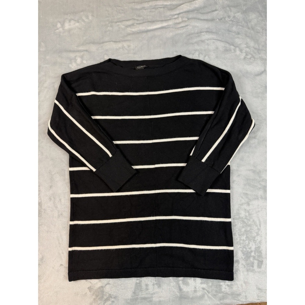 Talbots Sweater Women's Medium Black White Midweight Knit Striped Academia